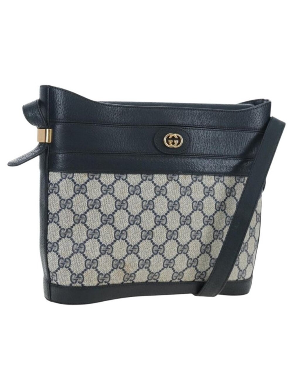 Authentic GUCCI GG Supreme Shoulder Bag PVC Navy Gold 001 109 0579